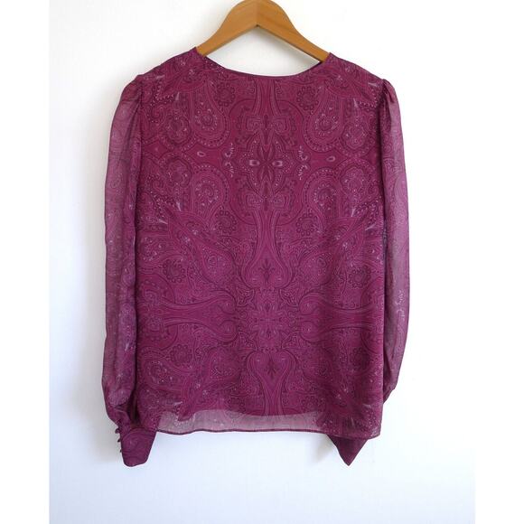 INTERMIX Kiera Silk Paisley Print Blouson Sleeve Keyhole Blouse Top L $228 - Picture 10 of 14